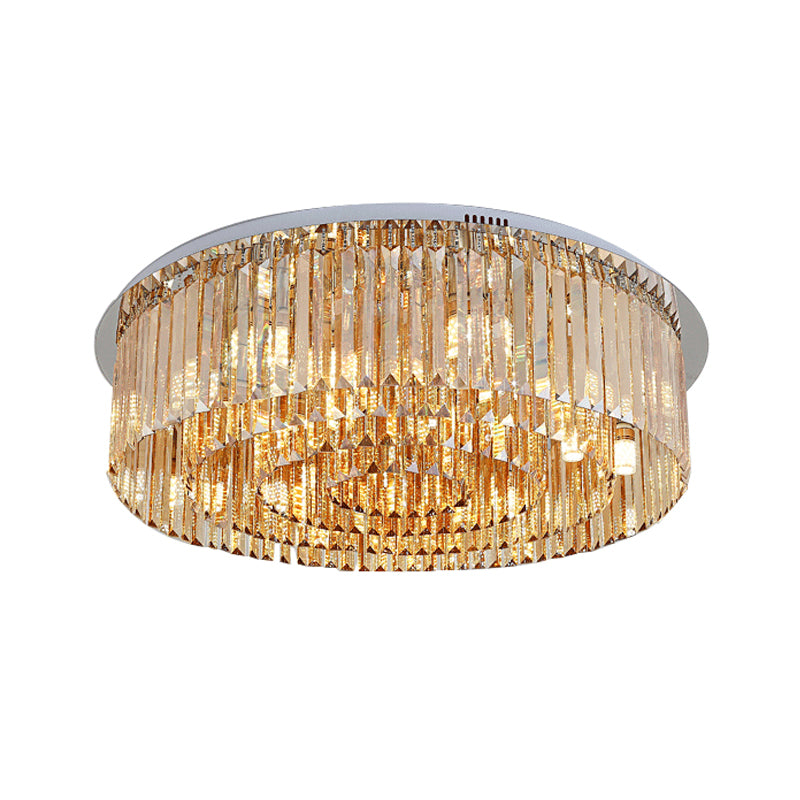 Sleek 4-Tier Round Amber Crystal Flushmount Ceiling Lamp For Living Room - 8/12-Light Simplicity