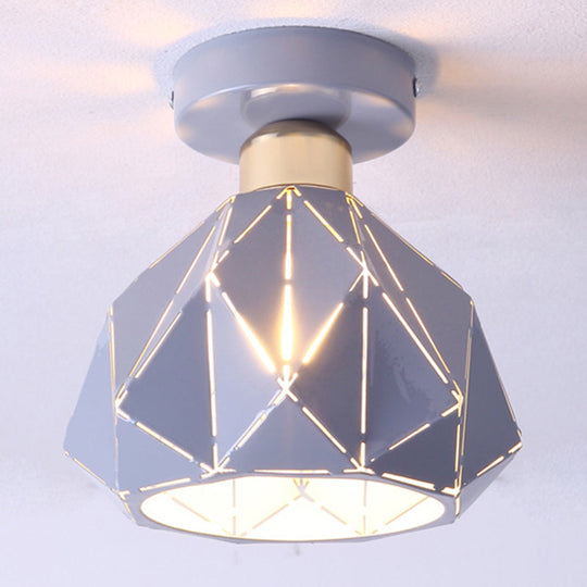 Hollow Polyhedron Metal Ceiling Light for Balconies and Porches