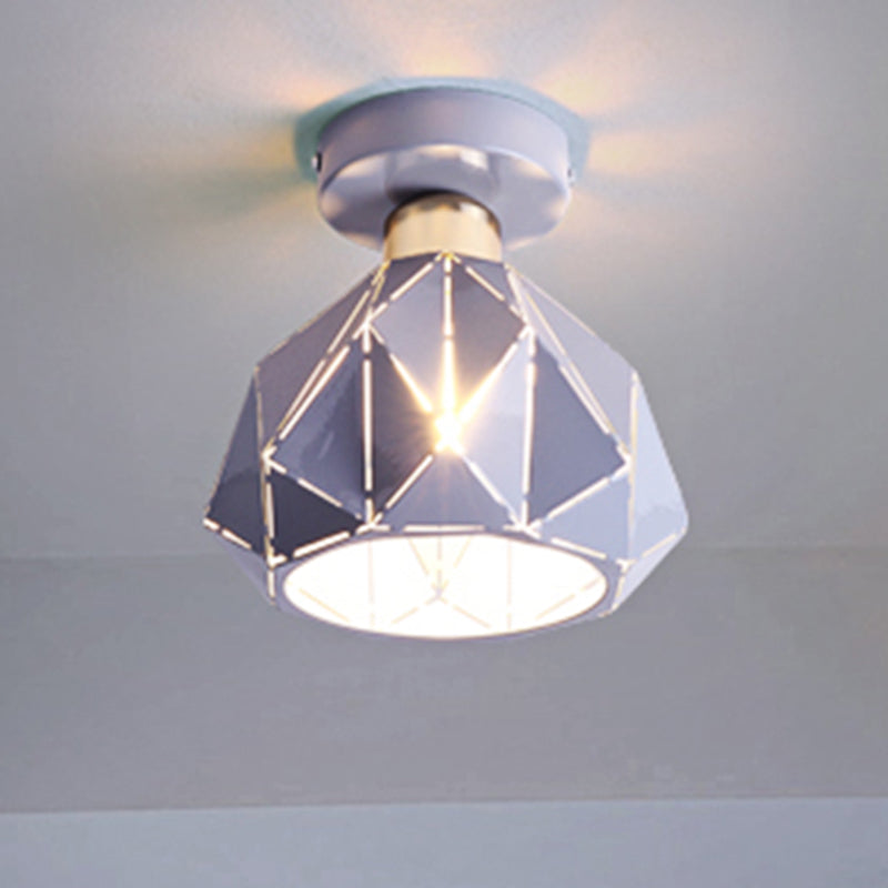 Hollow Polyhedron Metal Ceiling Light for Balconies and Porches