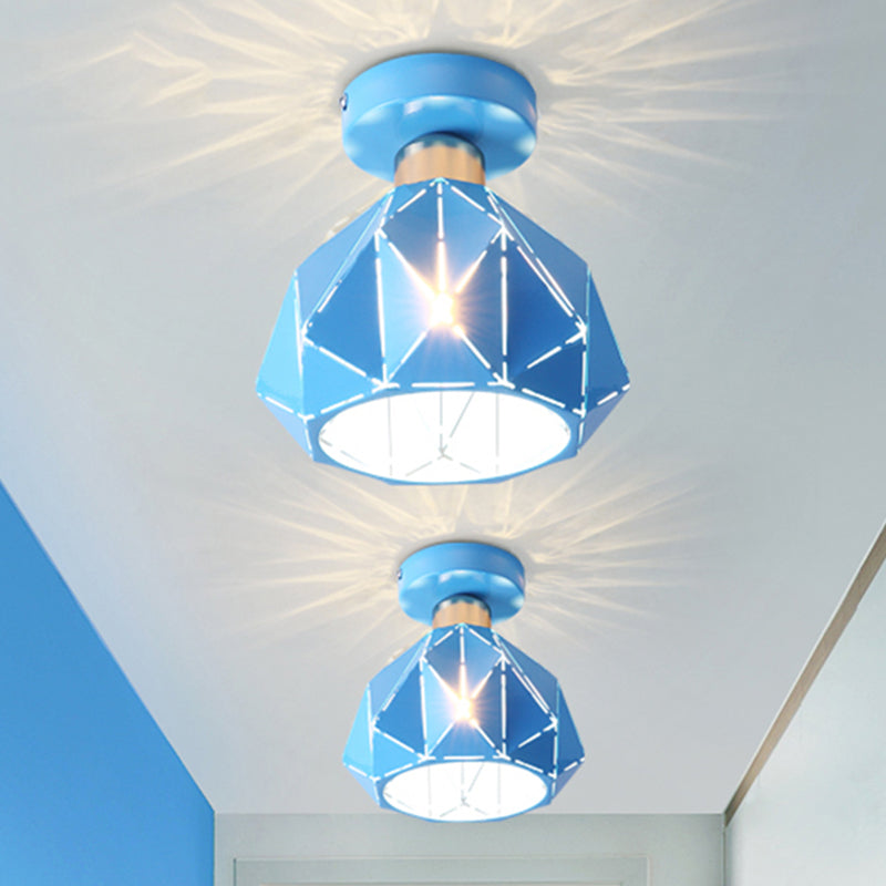 Hollow Polyhedron Metal Ceiling Light for Balconies and Porches