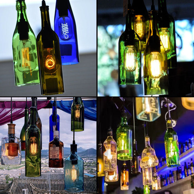 Retro Industrial Glass Pendant Lamp for Restaurants - 1 Light Bottle Shape Hanging Lamp