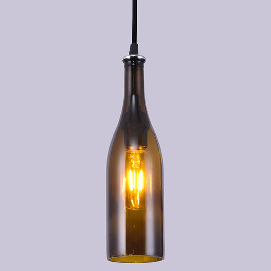 Retro Industrial Glass Pendant Lamp for Restaurants - 1 Light Bottle Shape Hanging Lamp