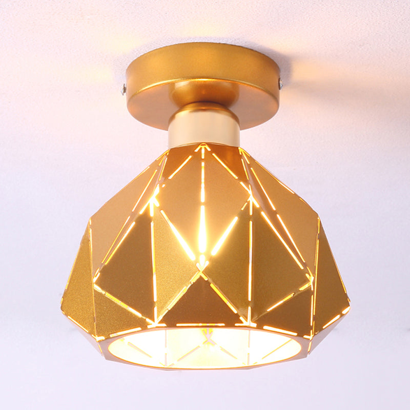 Hollow Polyhedron Metal Ceiling Light for Balconies and Porches