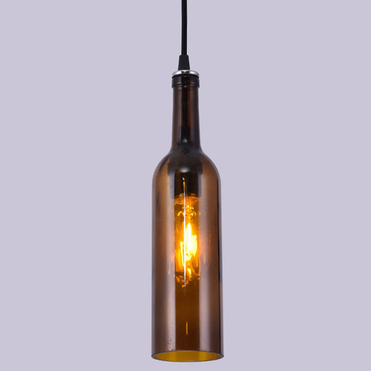 Retro Industrial Glass Pendant Lamp For Restaurants - 1 Light Bottle Shape Hanging Brown