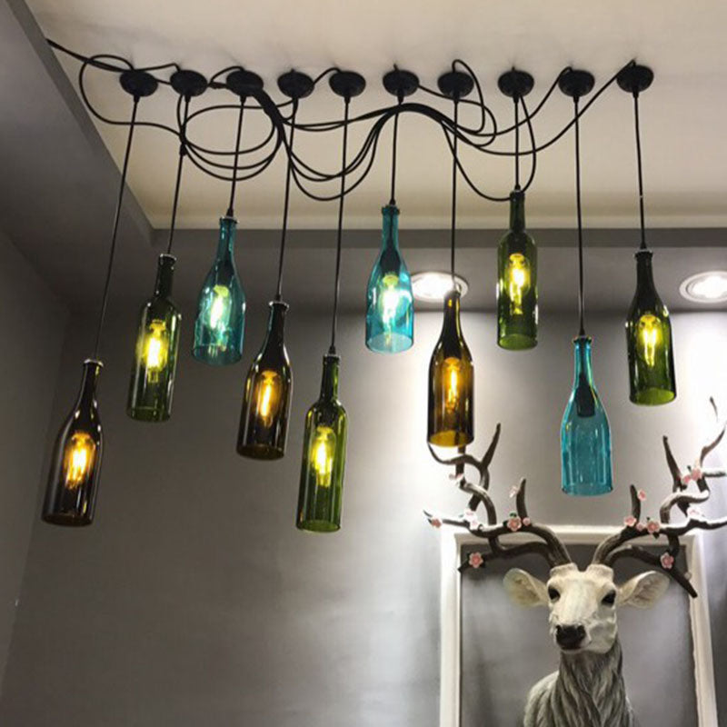 Retro Industrial Glass Pendant Lamp For Restaurants - 1 Light Bottle Shape Hanging