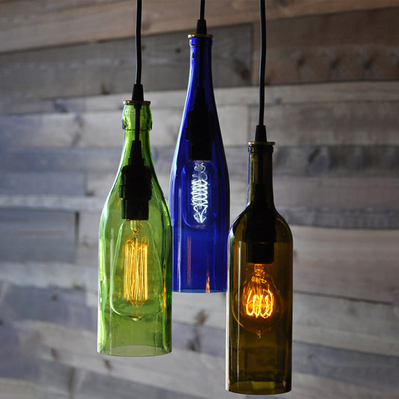 Retro Industrial Glass Pendant Lamp for Restaurants - 1 Light Bottle Shape Hanging Lamp