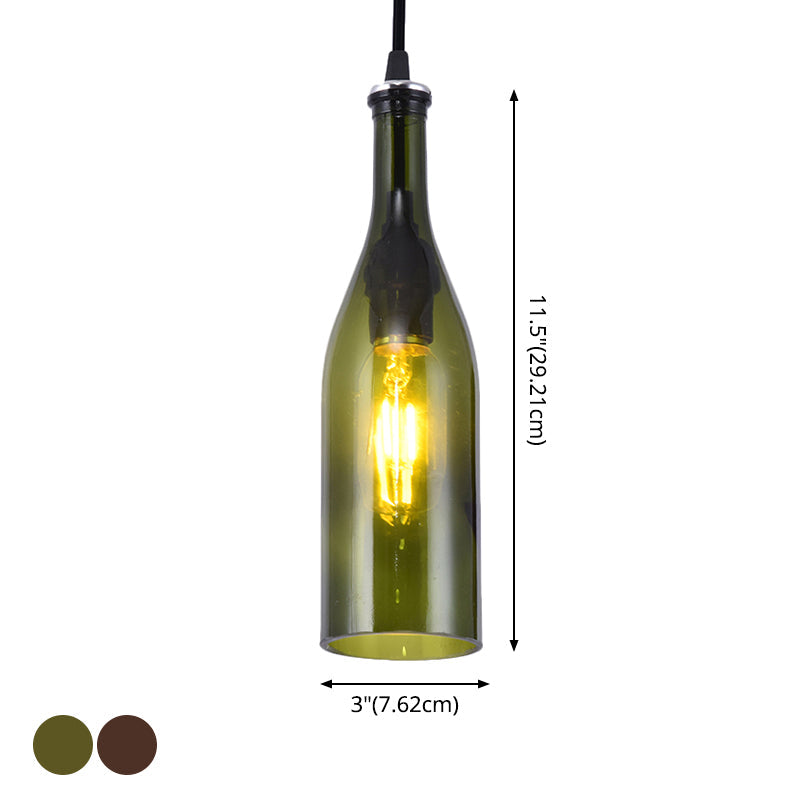 Retro Industrial Glass Pendant Lamp for Restaurants - 1 Light Bottle Shape Hanging Lamp