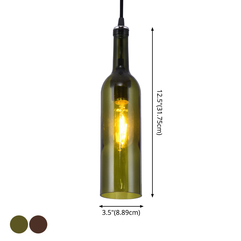 Retro Industrial Glass Pendant Lamp for Restaurants - 1 Light Bottle Shape Hanging Lamp