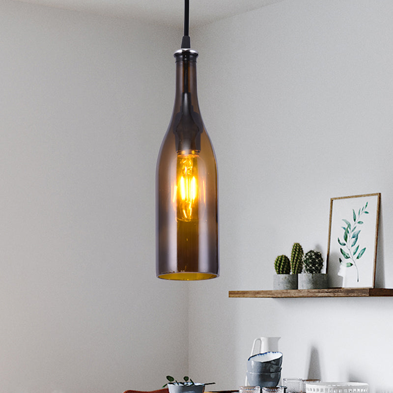 Retro Industrial Glass Pendant Lamp for Restaurants - 1 Light Bottle Shape Hanging Lamp