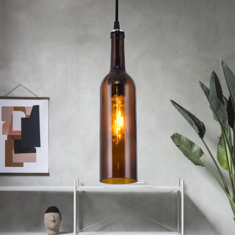 Retro Industrial Glass Pendant Lamp for Restaurants - 1 Light Bottle Shape Hanging Lamp