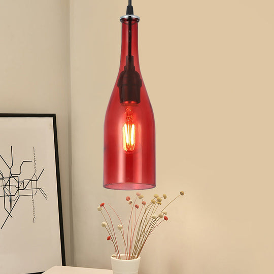 Retro Industrial Glass Pendant Lamp for Restaurants - 1 Light Bottle Shape Hanging Lamp