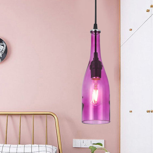 Retro Industrial Glass Pendant Lamp for Restaurants - 1 Light Bottle Shape Hanging Lamp