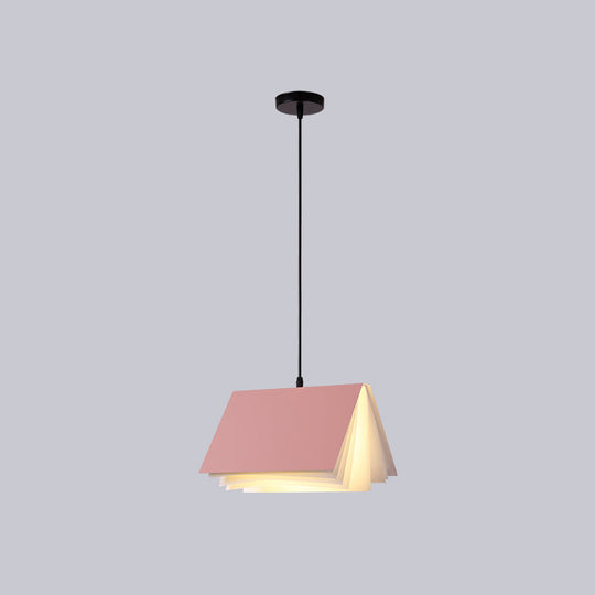 Art Deco Metal Pendant Light: Creative Books Hanging Lamp With 1 Light - Indoor Lighting Pink