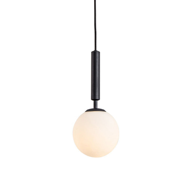 Modern White Glass Pendant Lamp For Bedroom - Globe Hanging Ceiling Light Black / 6