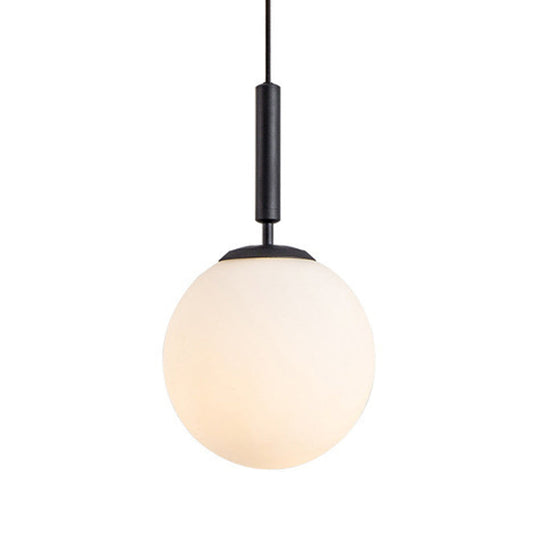 Modern White Glass Pendant Lamp For Bedroom - Globe Hanging Ceiling Light Black / 10