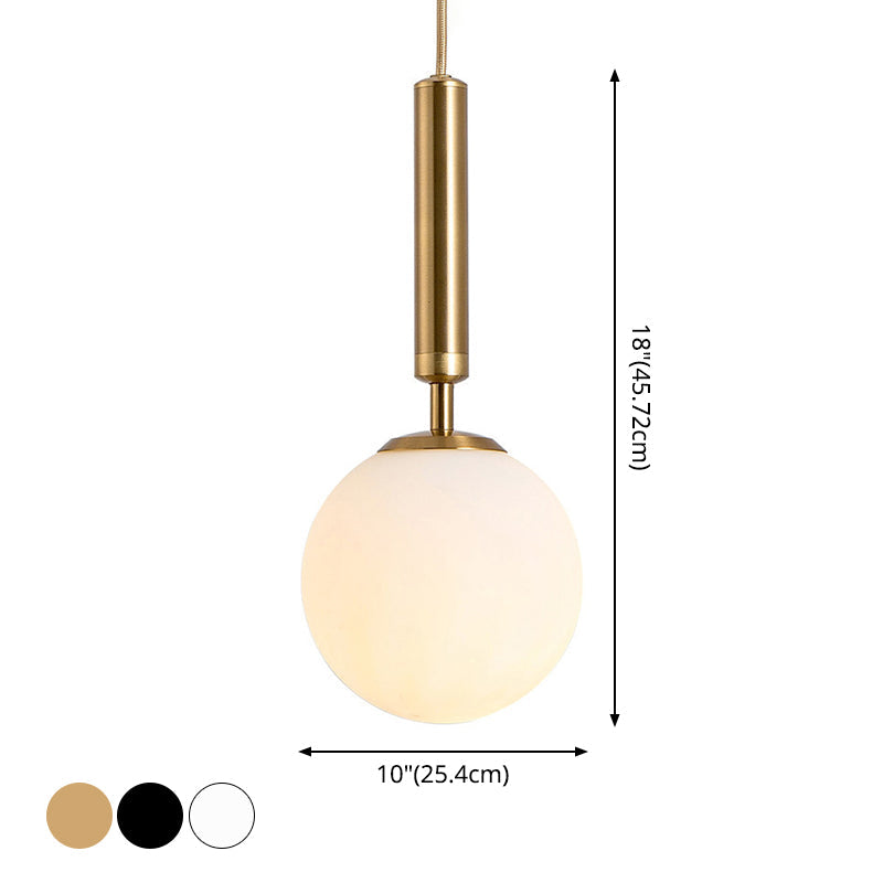 Modern White Glass Pendant Lamp For Bedroom - Globe Hanging Ceiling Light