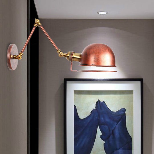 Vintage Style Swing Arm Wall Light With Brass/Copper Finish And Bowl Shade - 1-Light Mount Design