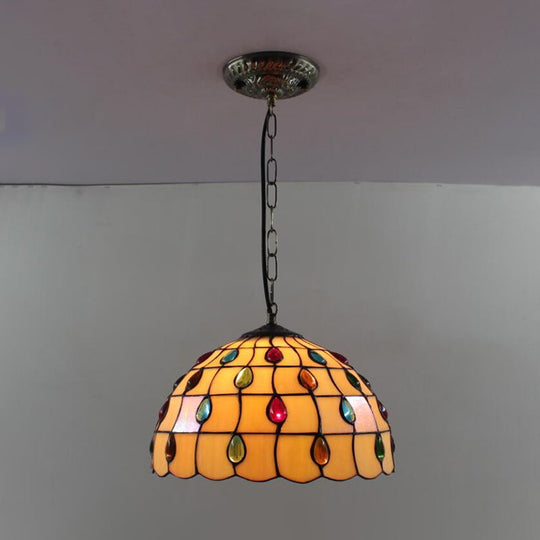 Tiffany-Style Dome Pendant Light - 12" Wide Glass Hanging Lamp for Living Room