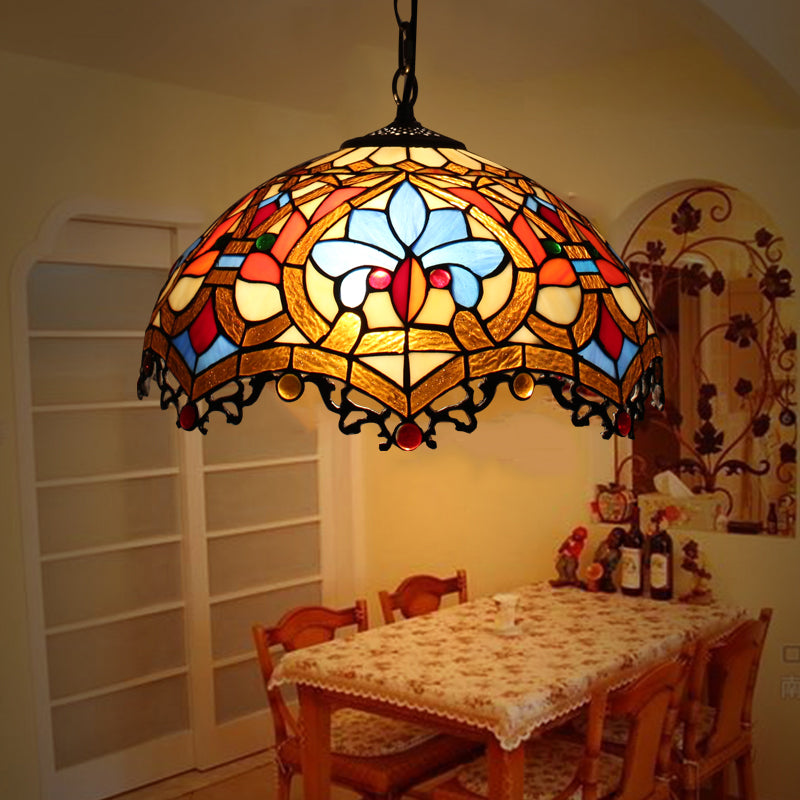 Tiffany-Style Dome Pendant Light - 12" Wide Glass Hanging Lamp for Living Room