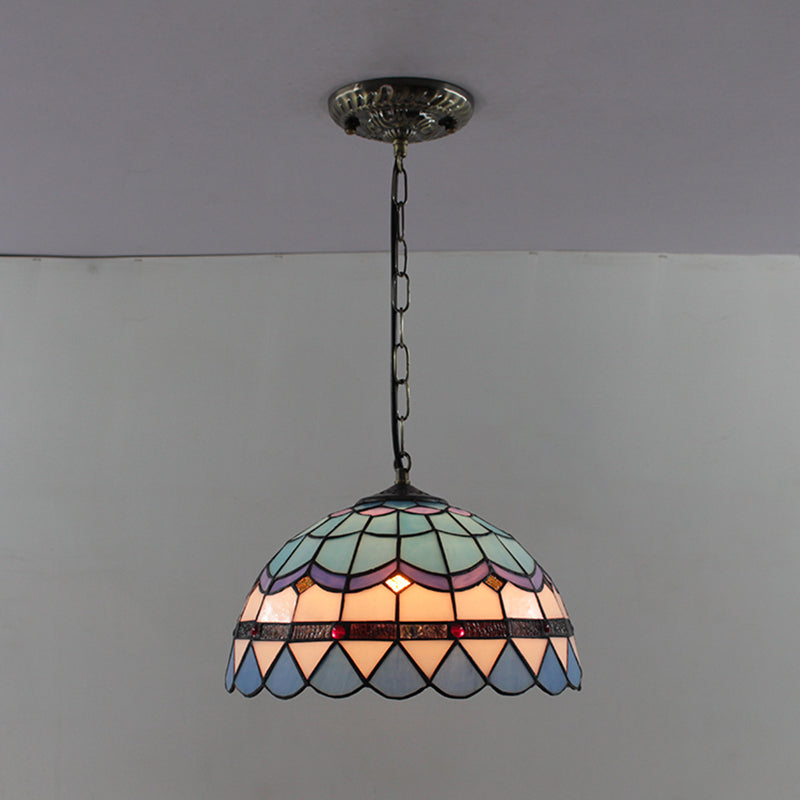 Tiffany-Style Dome Pendant Light - 12" Wide Glass Hanging Lamp for Living Room