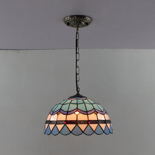 Tiffany-Style Dome Pendant Light - 12" Wide Glass Hanging Lamp for Living Room