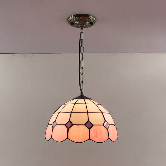 Tiffany-Style Dome Pendant Light - 12 Wide Glass Hanging Lamp For Living Room Pink