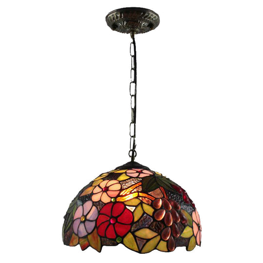 Tiffany-Style Dome Pendant Light - 12" Wide Glass Hanging Lamp for Living Room