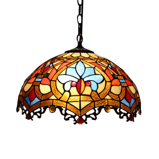 Tiffany-Style Dome Pendant Light - 12 Wide Glass Hanging Lamp For Living Room Dark Brown