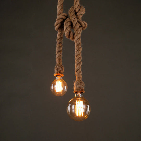 Industrial Hemp Rope Pendant Light with Exposed Bulb in Beige