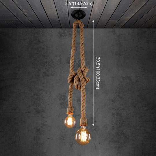 Industrial Hemp Rope Pendant Light with Exposed Bulb in Beige