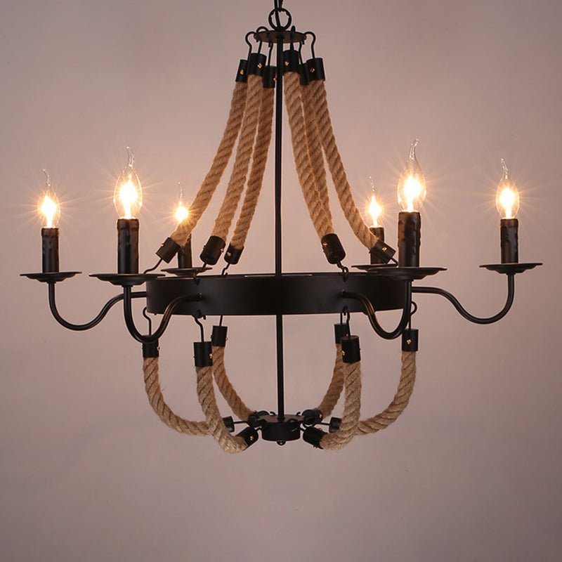 Industrial Black Metal Ring Rope Ceiling Pendant Light Fixture 6 /