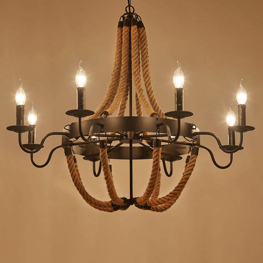 Industrial Black Metal Ring Rope Ceiling Pendant Light Fixture 8 /