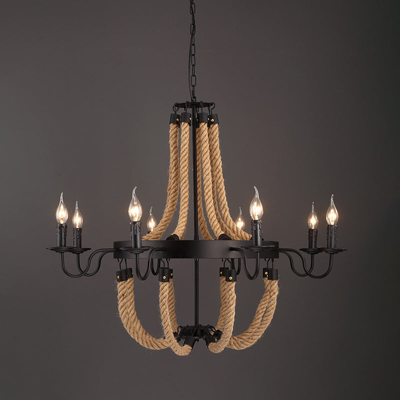 Industrial Black Metal Ring Rope Ceiling Pendant Light Fixture