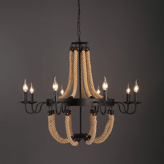 Industrial Black Metal Ring Rope Ceiling Pendant Light Fixture