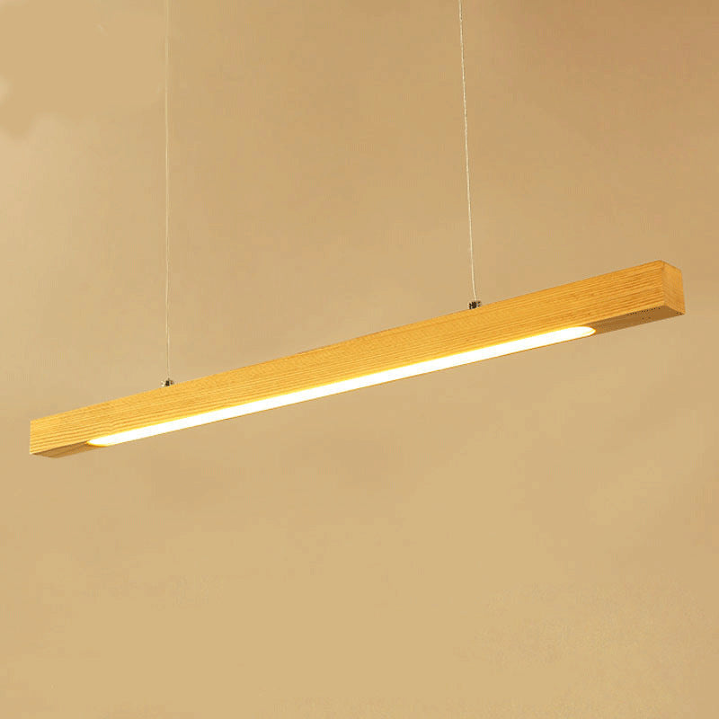 Natural Wood Linear Island Pendant Light - Simple Hanging Lamp