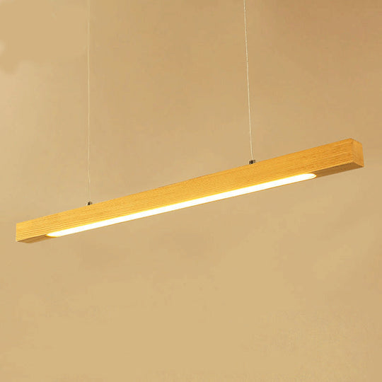 Natural Wood Linear Island Pendant Light - Simple Hanging Lamp