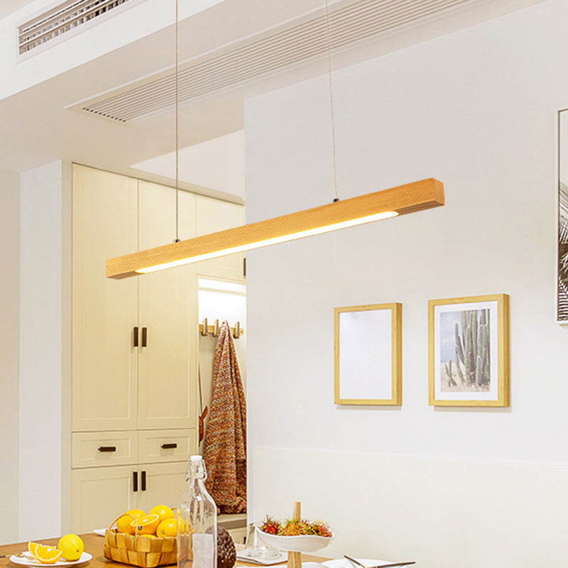 Natural Wood Linear Island Pendant Light - Simple Hanging Lamp