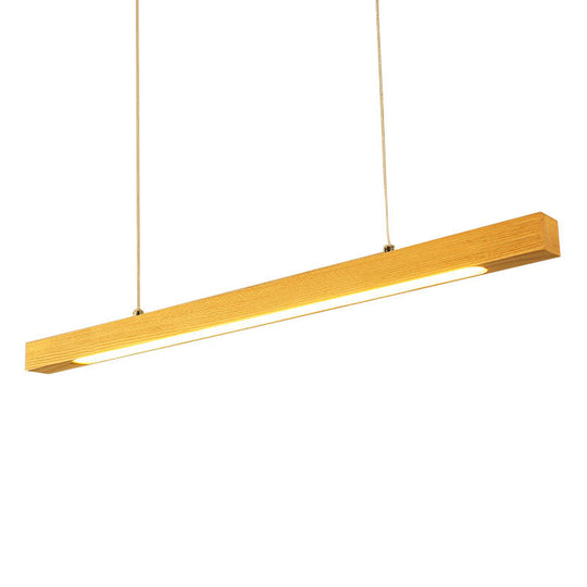 Natural Wood Linear Island Pendant Light - Simple Hanging Lamp