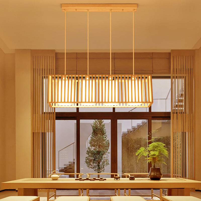 Asian Wood Island Pendant Light - Natural Finish