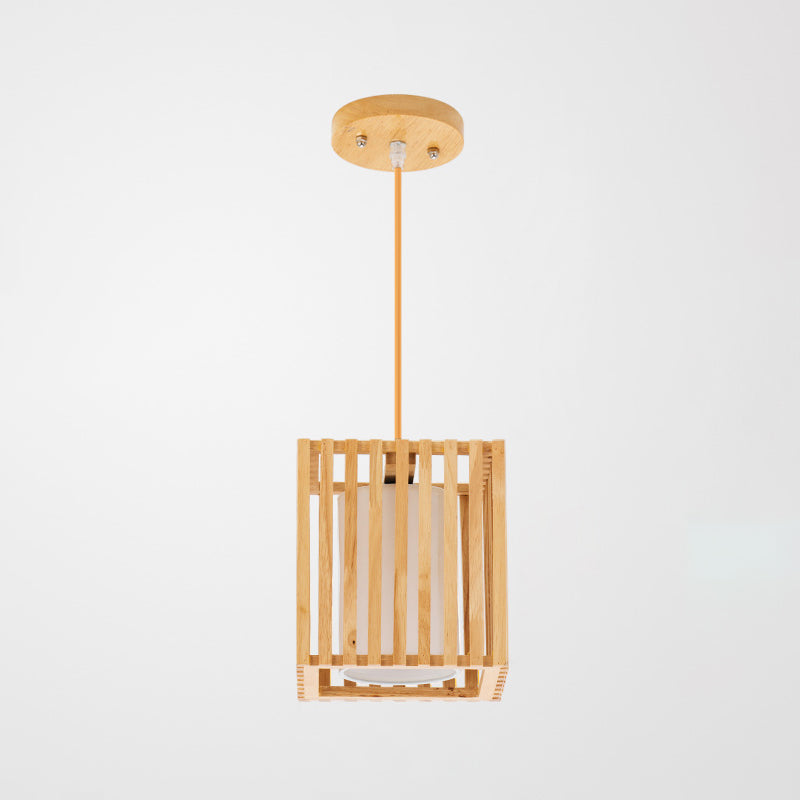 Asian Wood Island Pendant Light - Natural Finish 1 /