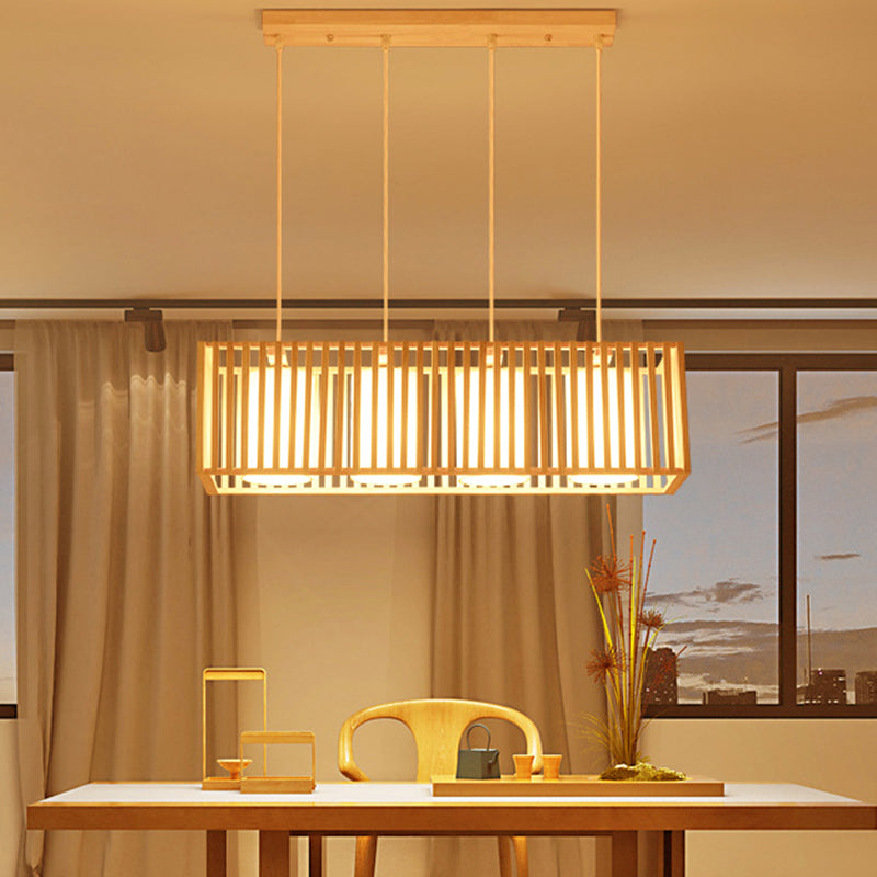 Asian Wood Island Pendant Light - Natural Finish