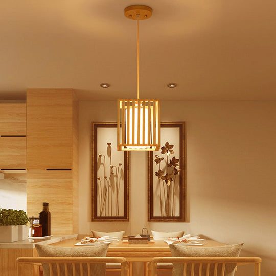 Asian Wood Island Pendant Light - Natural Finish