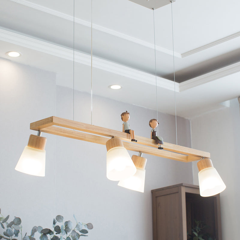 Modern Natural Wood Rectangle Island Pendant Light