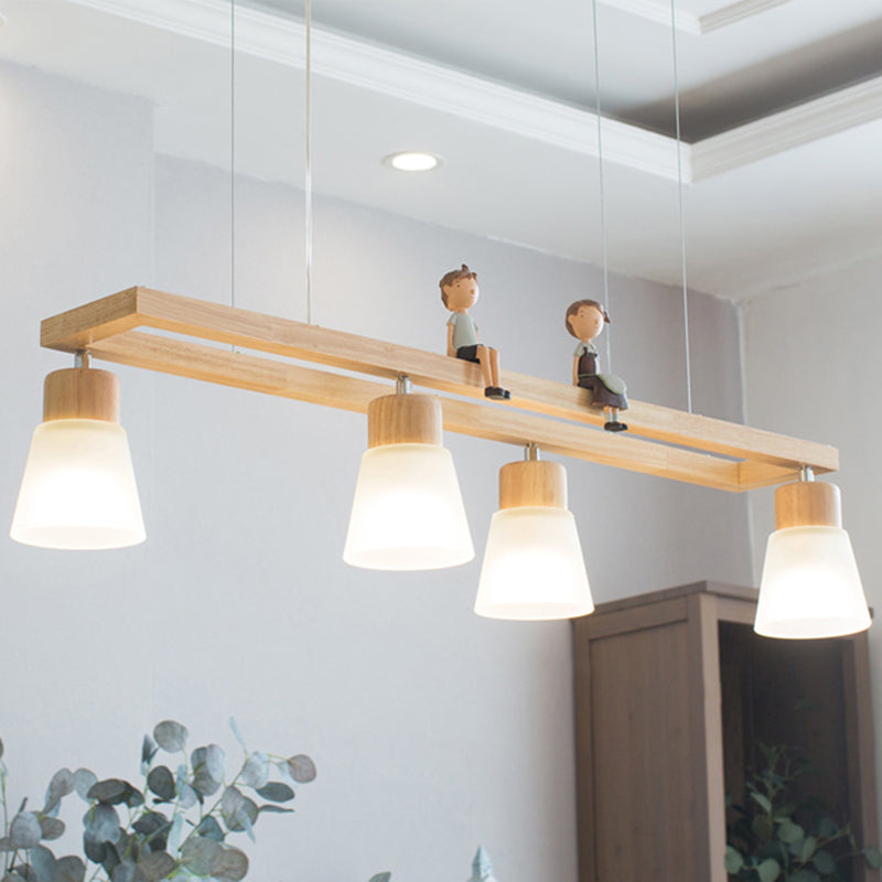 Modern Natural Wood Rectangle Island Pendant Light / Couple