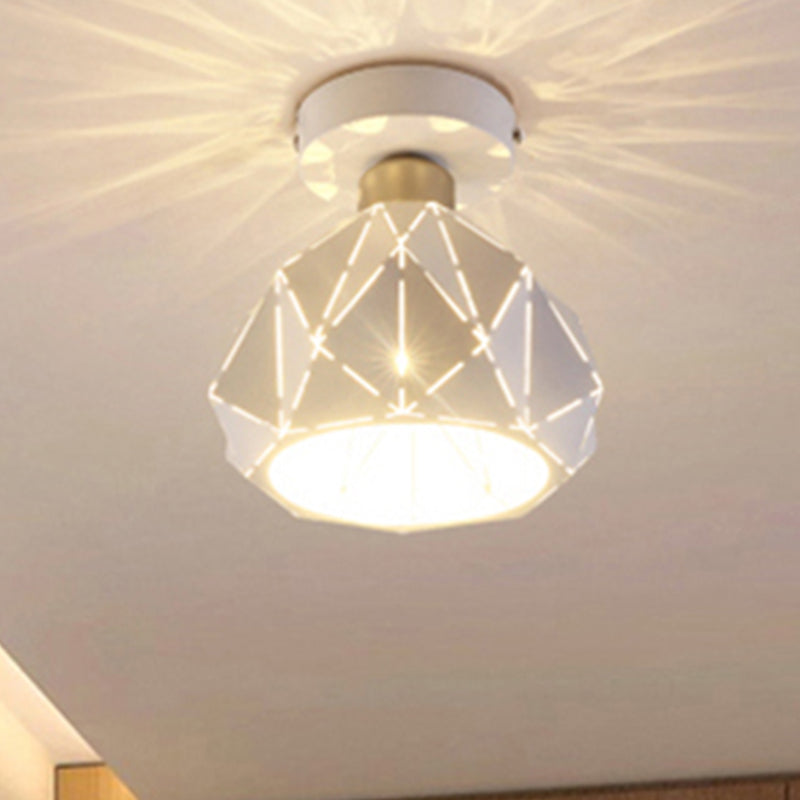 White Polyhedron Ceiling Light - Simple Style Metallic Lamp for Study Room