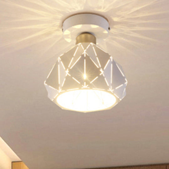 White Polyhedron Ceiling Light - Simple Style Metallic Lamp for Study Room