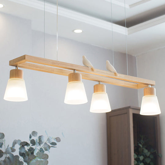 Modern Natural Wood Rectangle Island Pendant Light / Bird