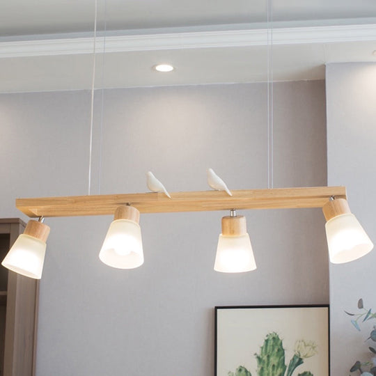 Modern Natural Wood Rectangle Island Pendant Light