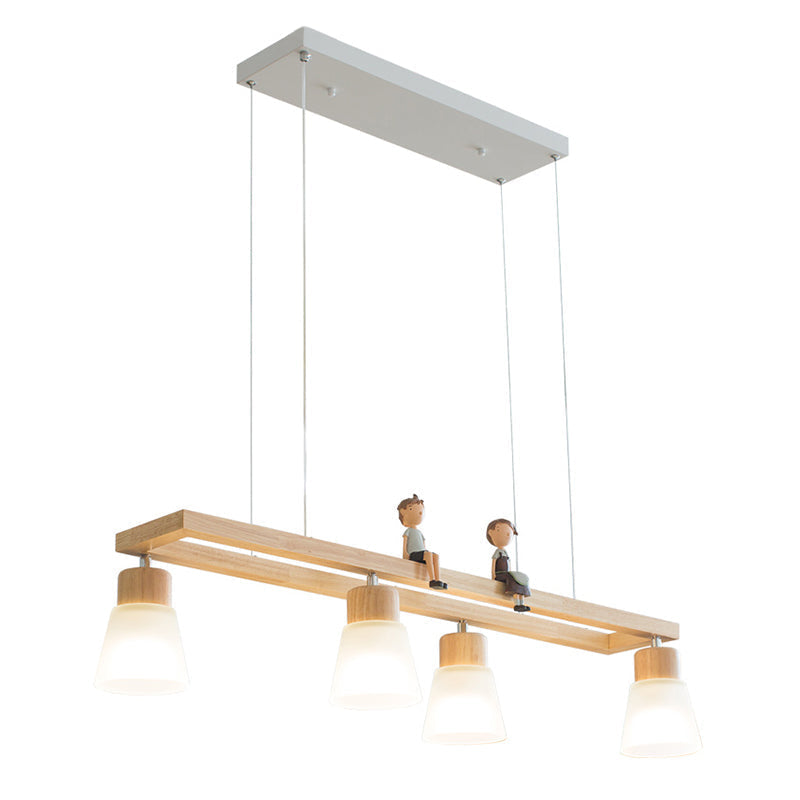 Modern Natural Wood Rectangle Island Pendant Light