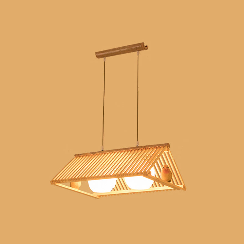 Wooden Asian Triangle Island Pendant Light In Natural Wood Finish 2 /